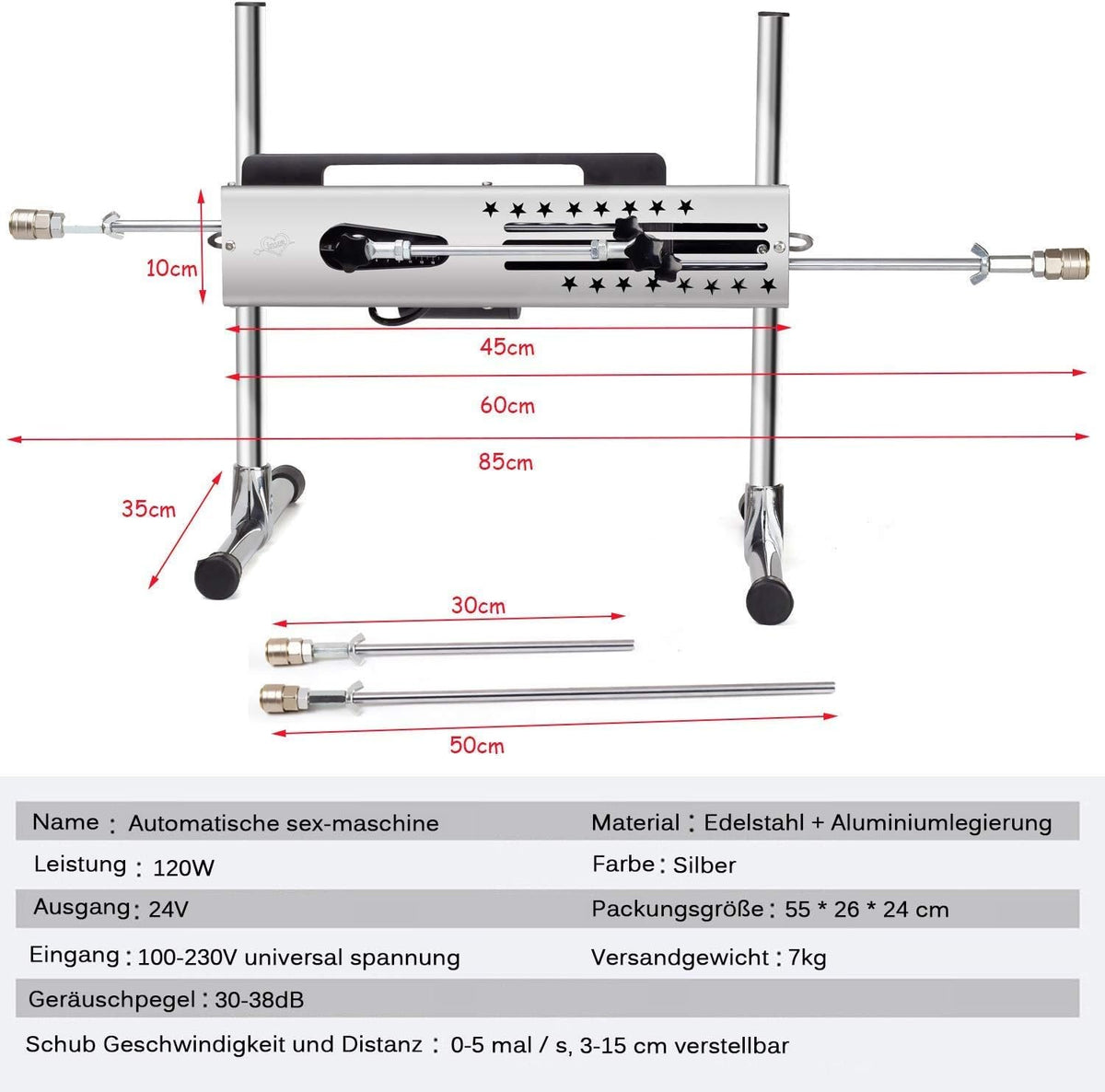 Professionell Sexmaskin med Justerbar Hastighet & Dubbelkontroll – 120W Motor