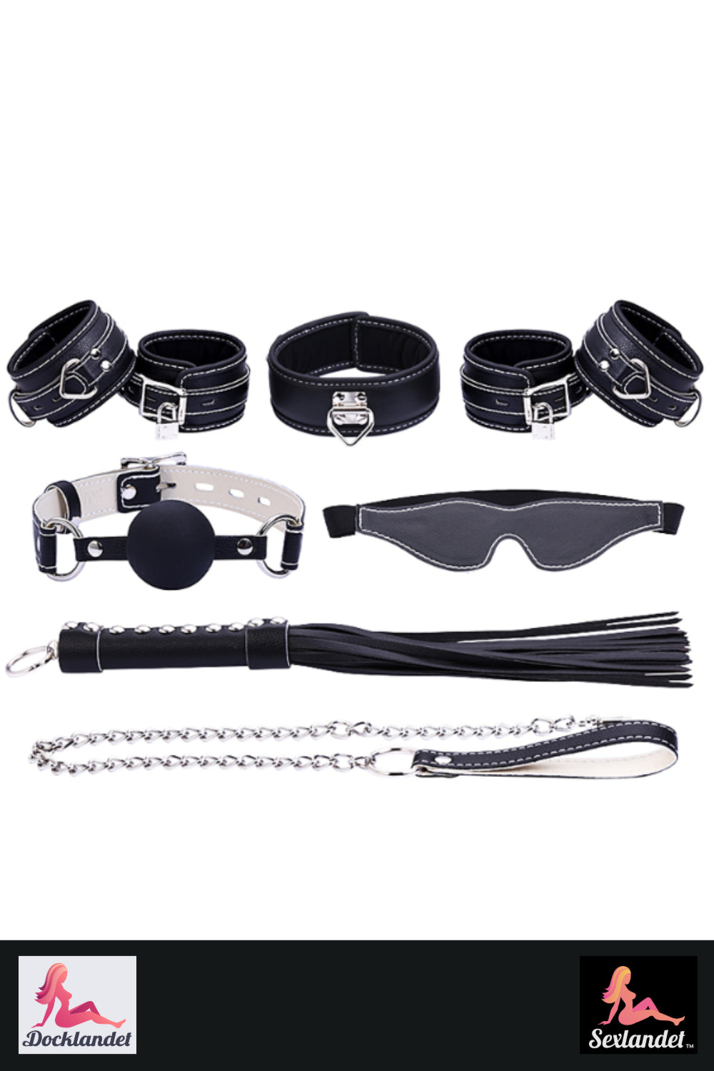 BDSM Kit - Handfängsel, piska, koppel, gagball, ögonmask (Set med 9 delar)
