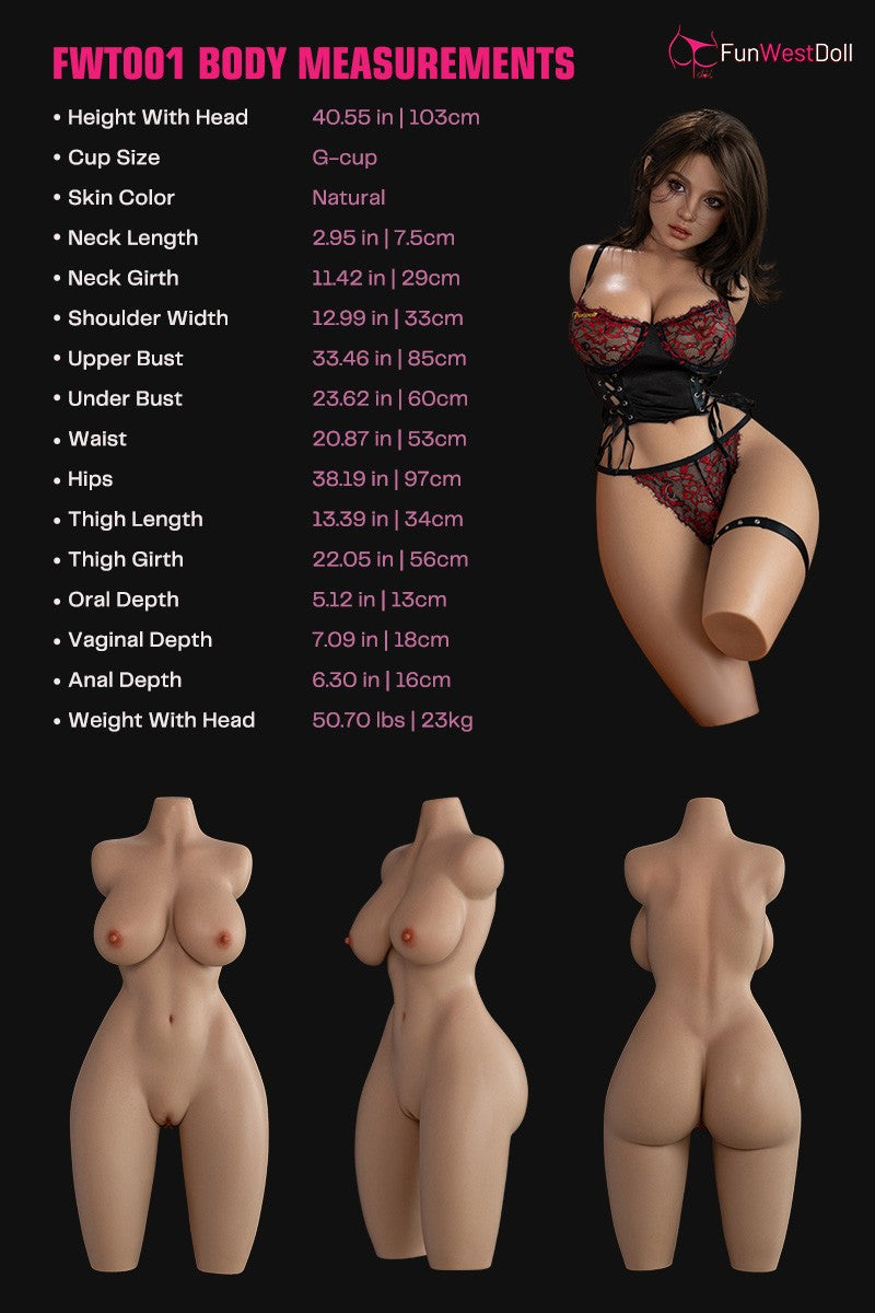 Lyra Torso seksnukk (FunWest Doll 103 cm G-Cup #054S silikoon)