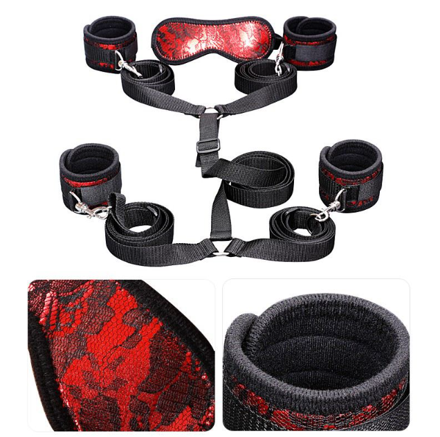 BDSM Kit - Handfängsel, Spets-outfit & Ögonmask (Set med 7 delar)