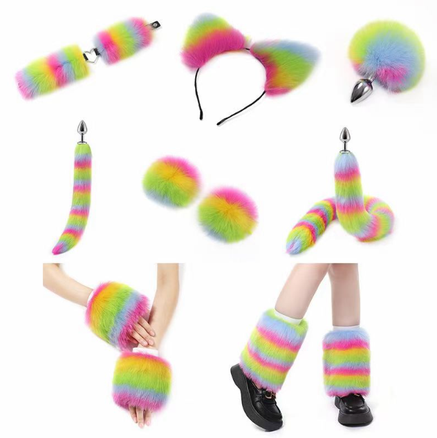 Furry Outfit I Färgglad Päls (Set med 11 delar)