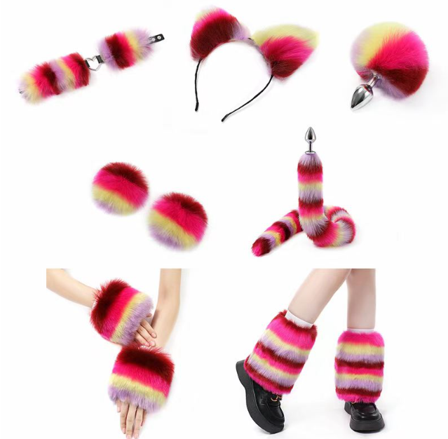 Furry Outfit I Färgglad Päls (Set med 11 delar)
