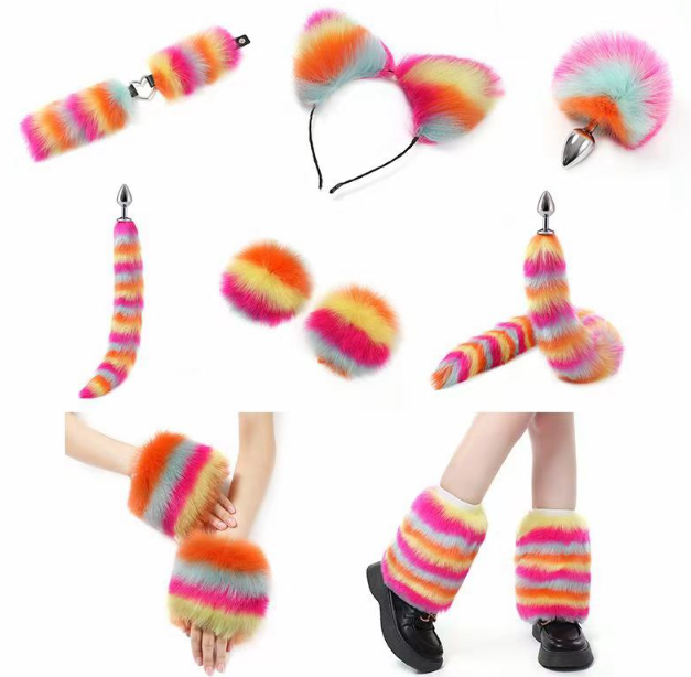 Furry Outfit I Färgglad Päls (Set med 11 delar)