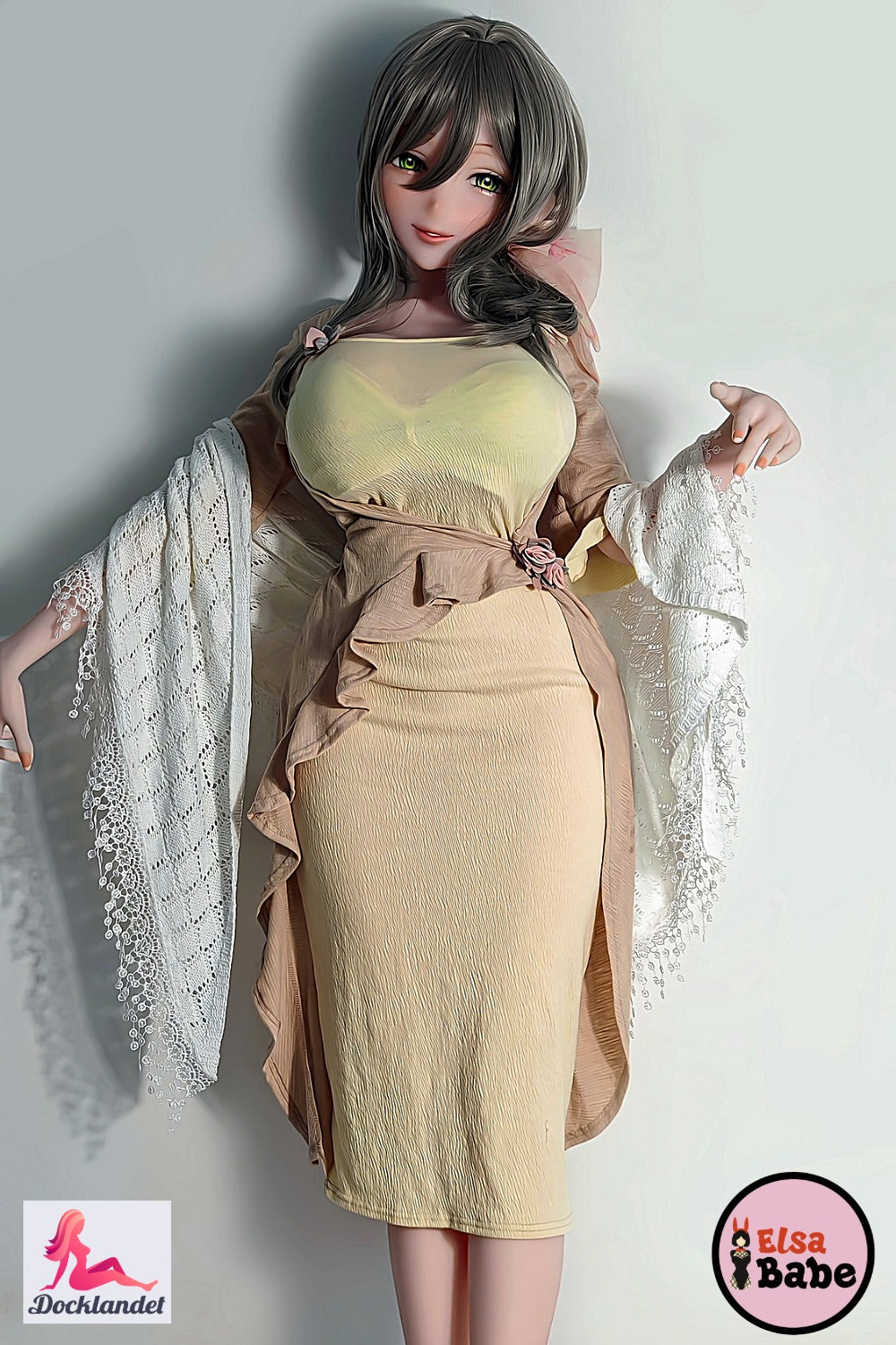 Aono Asuka Elsa Babe 163 cm pikkune hallide juuste ja roheliste silmadega anime-seksnukk